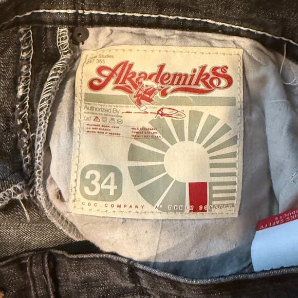 Vintage Akademiks Baggy Jeans Men 34x33 Black Embroidered Skater Grunge - Picture 3 of 12